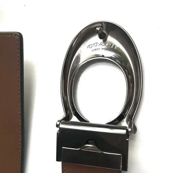 Coach Reversible Black & Brown Leather Belt w/ Large Gunmetal Sculpted C Buckle - Picture 6 of 12